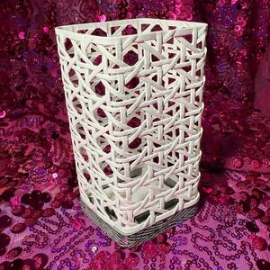 *SOLD ON EBAY* Bath and Body Works White Caned Metal Soap Holder Sleeve